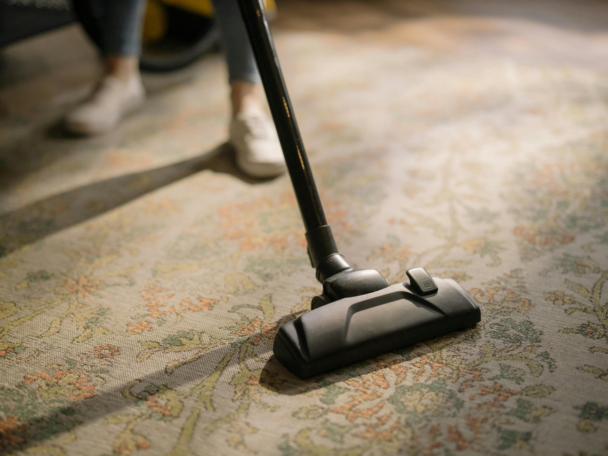 Professional carpet cleaning equipment on teal carpet